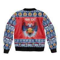 Personalized Serbia Christmas Sleeve Zip Bomber Jacket Eagle with Cesnica Christmas Bread - Wonder Print Shop