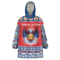 Personalized Serbia Christmas Wearable Blanket Hoodie Eagle with Cesnica Christmas Bread - Wonder Print Shop