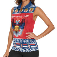 Personalized Serbia Christmas Women Sleeveless Polo Shirt Eagle with Cesnica Christmas Bread - Wonder Print Shop