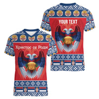 Personalized Serbia Christmas Women V-Neck T-Shirt Eagle with Cesnica Christmas Bread - Wonder Print Shop