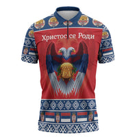 Personalized Serbia Christmas Zipper Polo Shirt Eagle with Cesnica Christmas Bread - Wonder Print Shop