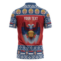 Personalized Serbia Christmas Zipper Polo Shirt Eagle with Cesnica Christmas Bread - Wonder Print Shop