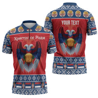 Personalized Serbia Christmas Zipper Polo Shirt Eagle with Cesnica Christmas Bread - Wonder Print Shop