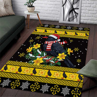 Flintshire Wales Christmas Area Rug Welsh Red-billed Chough with Daffodil - Wonder Print Shop