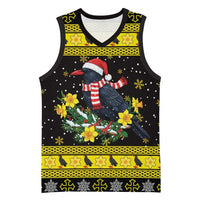 Flintshire Wales Christmas Basketball Jersey Welsh Red-billed Chough with Daffodil - Wonder Print Shop