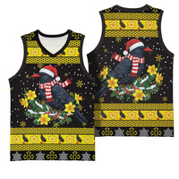 Flintshire Wales Christmas Basketball Jersey Welsh Red-billed Chough with Daffodil - Wonder Print Shop