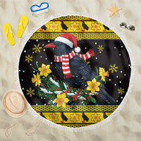 Flintshire Wales Christmas Beach Blanket Welsh Red-billed Chough with Daffodil - Wonder Print Shop