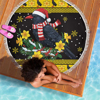 Flintshire Wales Christmas Beach Blanket Welsh Red-billed Chough with Daffodil - Wonder Print Shop