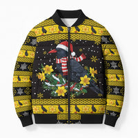 Flintshire Wales Christmas Bomber Puffer Jacket Welsh Red-billed Chough with Daffodil - Wonder Print Shop