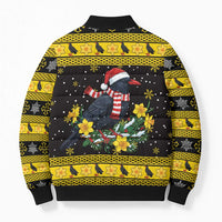 Flintshire Wales Christmas Bomber Puffer Jacket Welsh Red-billed Chough with Daffodil - Wonder Print Shop