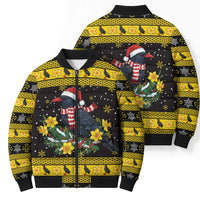 Flintshire Wales Christmas Bomber Puffer Jacket Welsh Red-billed Chough with Daffodil - Wonder Print Shop