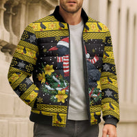 Flintshire Wales Christmas Bomber Puffer Jacket Welsh Red-billed Chough with Daffodil - Wonder Print Shop