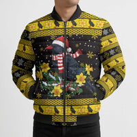 Flintshire Wales Christmas Bomber Puffer Jacket Welsh Red-billed Chough with Daffodil - Wonder Print Shop