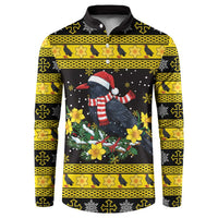 Flintshire Wales Christmas Button Sweatshirt Welsh Red-billed Chough with Daffodil - Wonder Print Shop