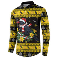 Flintshire Wales Christmas Button Sweatshirt Welsh Red-billed Chough with Daffodil - Wonder Print Shop