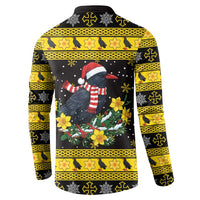 Flintshire Wales Christmas Button Sweatshirt Welsh Red-billed Chough with Daffodil - Wonder Print Shop