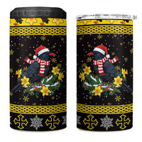 Flintshire Wales Christmas 4 in 1 Can Cooler Tumbler Welsh Red-billed Chough with Daffodil - Wonder Print Shop