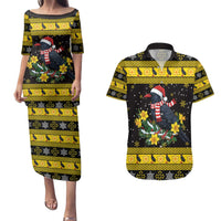 Flintshire Wales Christmas Couples Matching Puletasi and Hawaiian Shirt Welsh Red-billed Chough with Daffodil - Wonder Print Shop