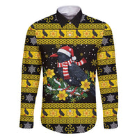 Flintshire Wales Christmas Family Matching Long Sleeve Bodycon Dress and Hawaiian Shirt Welsh Red-billed Chough with Daffodil - Wonder Print Shop