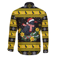 Flintshire Wales Christmas Family Matching Long Sleeve Bodycon Dress and Hawaiian Shirt Welsh Red-billed Chough with Daffodil - Wonder Print Shop