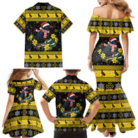 Flintshire Wales Christmas Family Matching Mermaid Dress and Hawaiian Shirt Welsh Red-billed Chough with Daffodil - Wonder Print Shop