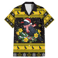 Flintshire Wales Christmas Family Matching Mermaid Dress and Hawaiian Shirt Welsh Red-billed Chough with Daffodil - Wonder Print Shop
