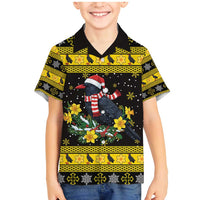 Flintshire Wales Christmas Family Matching Mermaid Dress and Hawaiian Shirt Welsh Red-billed Chough with Daffodil - Wonder Print Shop