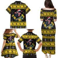 Flintshire Wales Christmas Family Matching Puletasi and Hawaiian Shirt Welsh Red-billed Chough with Daffodil - Wonder Print Shop