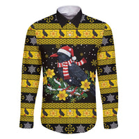 Flintshire Wales Christmas Family Matching Short Sleeve Bodycon Dress and Hawaiian Shirt Welsh Red-billed Chough with Daffodil - Wonder Print Shop