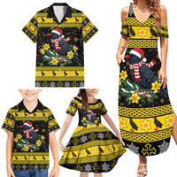 Flintshire Wales Christmas Family Matching Summer Maxi Dress and Hawaiian Shirt Welsh Red-billed Chough with Daffodil - Wonder Print Shop