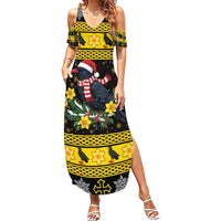 Flintshire Wales Christmas Family Matching Summer Maxi Dress and Hawaiian Shirt Welsh Red-billed Chough with Daffodil - Wonder Print Shop