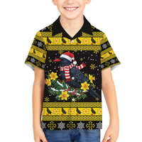 Flintshire Wales Christmas Family Matching Summer Maxi Dress and Hawaiian Shirt Welsh Red-billed Chough with Daffodil - Wonder Print Shop