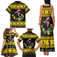 Flintshire Wales Christmas Family Matching Tank Maxi Dress and Hawaiian Shirt Welsh Red-billed Chough with Daffodil - Wonder Print Shop