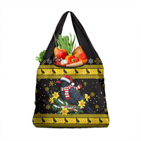 Flintshire Wales Christmas Grocery Bag Welsh Red-billed Chough with Daffodil - Wonder Print Shop