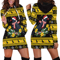 Flintshire Wales Christmas Hoodie Dress Welsh Red-billed Chough with Daffodil - Wonder Print Shop