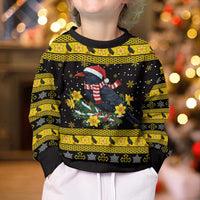 Flintshire Wales Christmas Kid Ugly Christmas Sweater Welsh Red-billed Chough with Daffodil - Wonder Print Shop