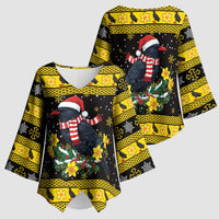 Flintshire Wales Christmas Kimono Sleeve Blouse Welsh Red-billed Chough with Daffodil - Wonder Print Shop