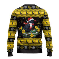 Flintshire Wales Christmas Ugly Christmas Sweater Welsh Red-billed Chough with Daffodil - Wonder Print Shop