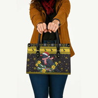 Flintshire Wales Christmas Leather Bag Welsh Red-billed Chough with Daffodil - Wonder Print Shop