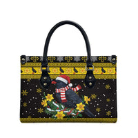 Flintshire Wales Christmas Leather Bag Welsh Red-billed Chough with Daffodil - Wonder Print Shop