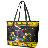 Flintshire Wales Christmas Leather Tote Bag Welsh Red-billed Chough with Daffodil - Wonder Print Shop