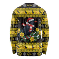 Flintshire Wales Christmas Long Sleeve Shirt Welsh Red-billed Chough with Daffodil - Wonder Print Shop