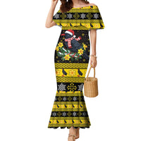 Flintshire Wales Christmas Mermaid Dress Welsh Red-billed Chough with Daffodil - Wonder Print Shop