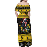 Flintshire Wales Christmas Off Shoulder Maxi Dress Welsh Red-billed Chough with Daffodil - Wonder Print Shop