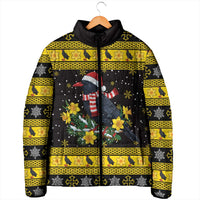 Flintshire Wales Christmas Padded Jacket Welsh Red-billed Chough with Daffodil - Wonder Print Shop