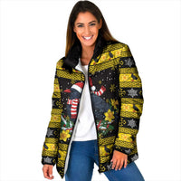 Flintshire Wales Christmas Padded Jacket Welsh Red-billed Chough with Daffodil - Wonder Print Shop