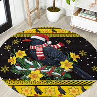Flintshire Wales Christmas Round Carpet Welsh Red-billed Chough with Daffodil - Wonder Print Shop