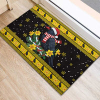 Flintshire Wales Christmas Rubber Doormat Welsh Red-billed Chough with Daffodil - Wonder Print Shop