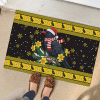 Flintshire Wales Christmas Rubber Doormat Welsh Red-billed Chough with Daffodil - Wonder Print Shop