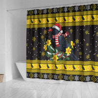 Flintshire Wales Christmas Shower Curtain Welsh Red-billed Chough with Daffodil - Wonder Print Shop